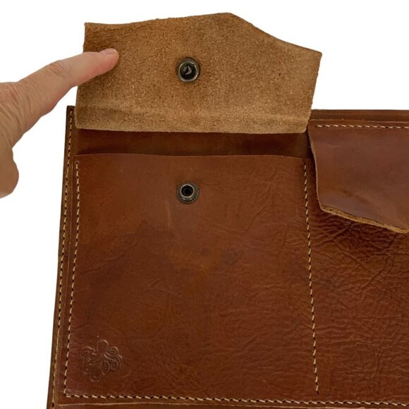 Vintage Leather Double Pocket Snap Closure Envelope Clutch with Octopus Logo - Picture 6 of 7